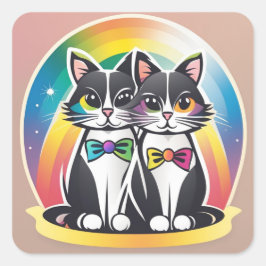 Katten BRUID EN BRUIGOM Vierkante Sticker