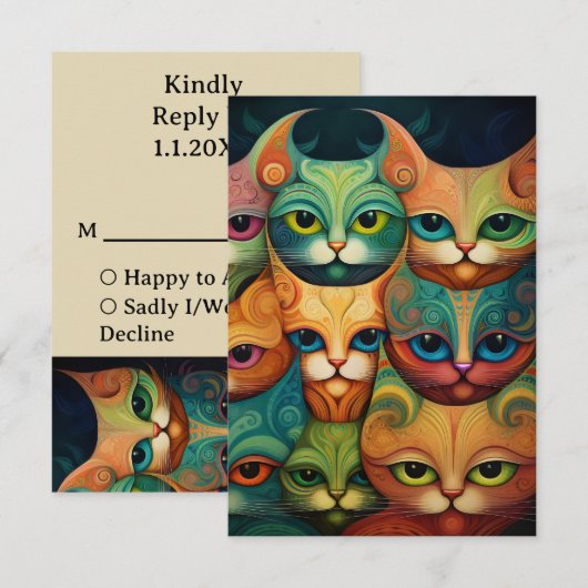 Katten bruiloft RSVP kaartje (Voorkant / Achterkant)