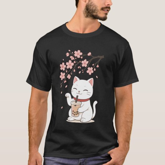 Katten Bubble Tea Kersenbloesem T-shirt (Voorkant)