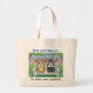 Katten (Bud & Tony) Met behulp van smartphones Can Grote Tote Bag