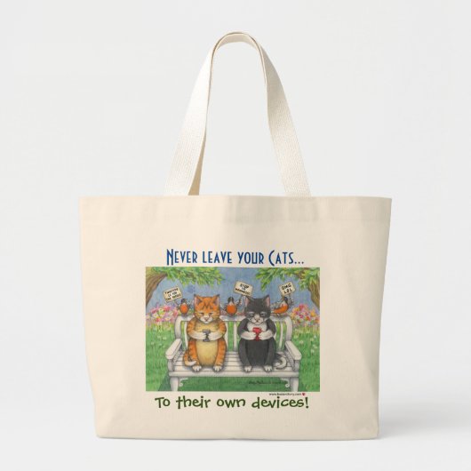 Katten (Bud & Tony) Met behulp van smartphones Can Grote Tote Bag (Voorkant)