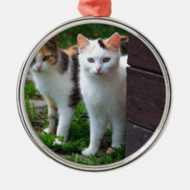 Katten buiten aan het spelen metalen ornament