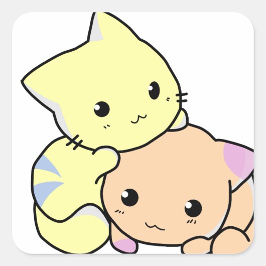 katten cartoon snuggle katten schattig vierkante sticker (Voorkant)