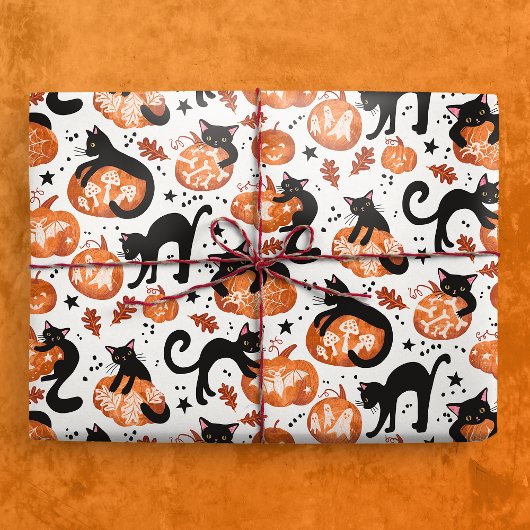 Katten Carving Halloween Jack-o'-lantern Pompoenen Cadeaupapier