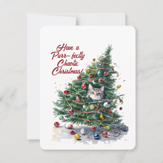 Katten Chaos Kerstboom Ontwerp Aquarel Feestdagenkaart (Voorkant)