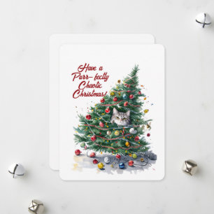 Katten Chaos Kerstboom Ontwerp Aquarel Feestdagenkaart