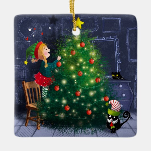 Katten Chaos Kerstmis Keramisch Ornament (Voorkant)