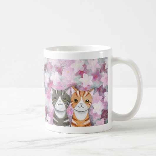 Katten Cherry Blossom Mok Cute Tabby Cats Flowers (Rechts)