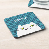 Katten coaster monogram blauwe chevron schattig bier onderzetter (Linkerzijde)