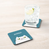 Katten coaster monogram blauwe chevron schattig bier onderzetter (Rechterzijde)