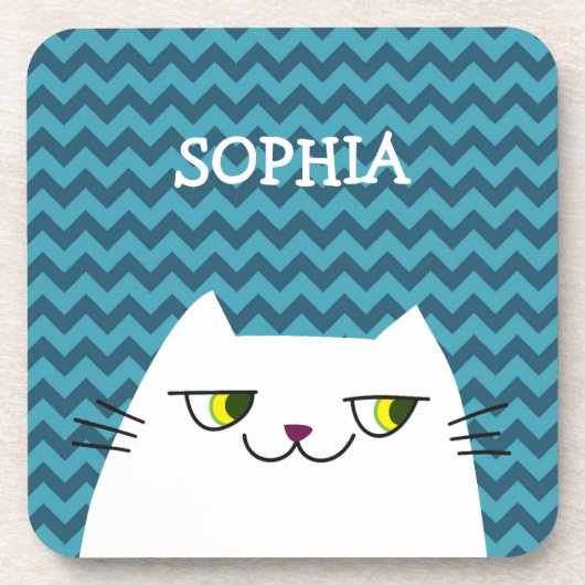 Katten coaster monogram blauwe chevron schattig bier onderzetter (Voorkant)