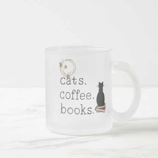 Katten. Coffee. Boeken. Perfectie. Matglas Koffiemok (Rechts)