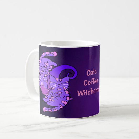 Katten Coffee Witchcraft Gemini Retro Neon Paars Koffiemok (Voorkant links)
