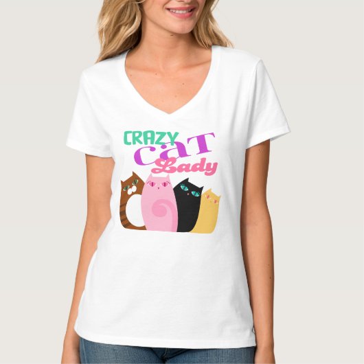  Katten "Crazy Cat Lady" Tee Shirt (Voorkant)