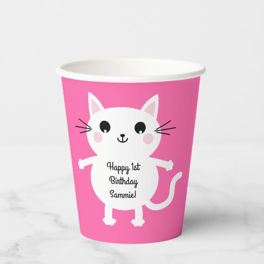 Katten Cute Kat Kind Birthday Party Papieren Bekers (Voorkant)