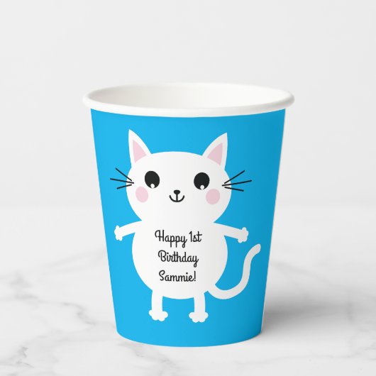 Katten Cute Kat Kind Birthday Party Papieren Bekers (Achterkant)