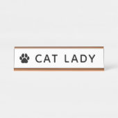 Katten Dame Pootafdruk Modern Wit Bureau Naambordje (Voorkant)
