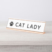 Katten Dame Pootafdruk Modern Wit Bureau Naambordje (Voorkant)
