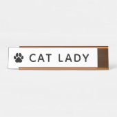Katten Dame Pootafdruk Modern Wit Bureau Naambordje (Voorkant)