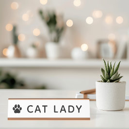Katten Dame Pootafdruk Modern Wit Bureau Naambordje