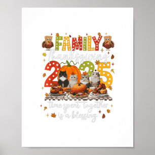 Katten Danken met Familie Eetmaal Feest Vintage Cr Poster