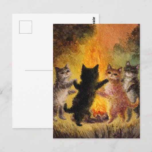Katten dansen rond het vreugdevuur briefkaart (Voorkant / Achterkant)