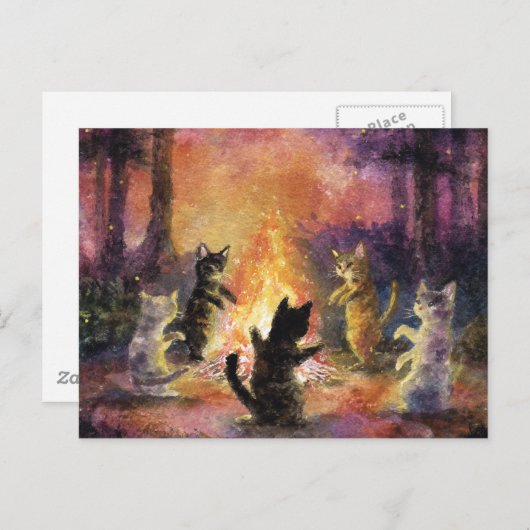 Katten dansen rond het vreugdevuur briefkaart (Voorkant / Achterkant)