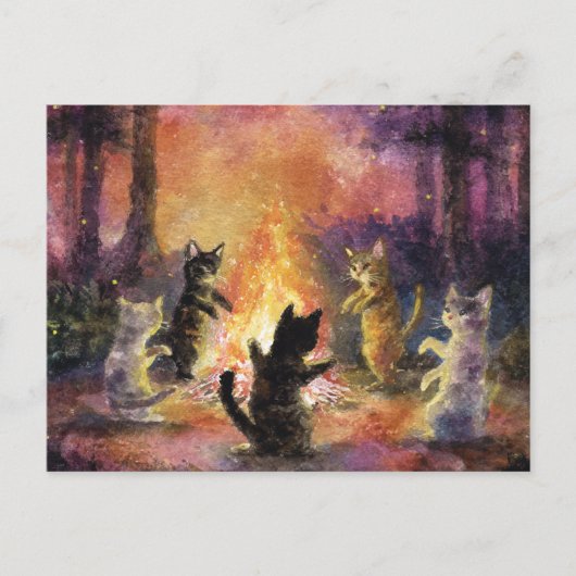 Katten dansen rond het vreugdevuur briefkaart (Voorkant)