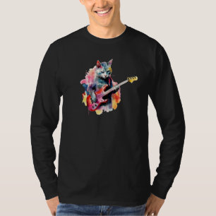 Katten die basgitaar spelen waterverf grafisch ont t-shirt