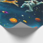 Katten die Basketball spelen in de ruimte met astr Cadeaupapier (Hoek)