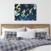 Katten die Basketball spelen in de ruimte met astr Canvas Afdruk (Insitu (Slaapkamer))