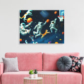 Katten die Basketball spelen in de ruimte met astr Canvas Afdruk (Insitu (Woonkamer))
