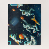 Katten die Basketball spelen in de ruimte met astr Legpuzzel (Verticaal)