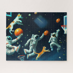 Katten die Basketball spelen in de ruimte met astr Legpuzzel