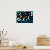 Katten die Basketball spelen in de ruimte met astr Poster (Keuken)