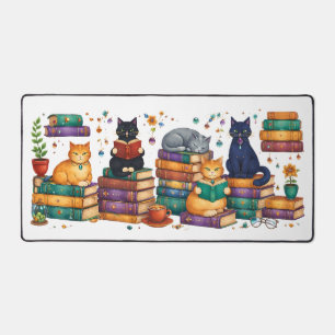 Katten die boeken lezen, gezellige bibliotheek scè bureaumat