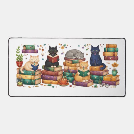 Katten die boeken lezen, gezellige bibliotheek scè bureaumat (Voorkant)