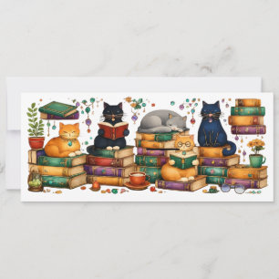 Katten die boeken lezen, gezellige bibliotheek scè kaart