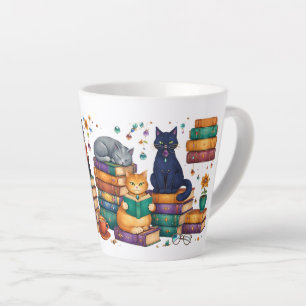 Katten die boeken lezen, gezellige bibliotheek scè latte mok