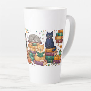 Katten die boeken lezen, gezellige bibliotheek scè latte mok