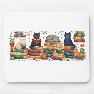 Katten die boeken lezen, gezellige bibliotheek scè muismat