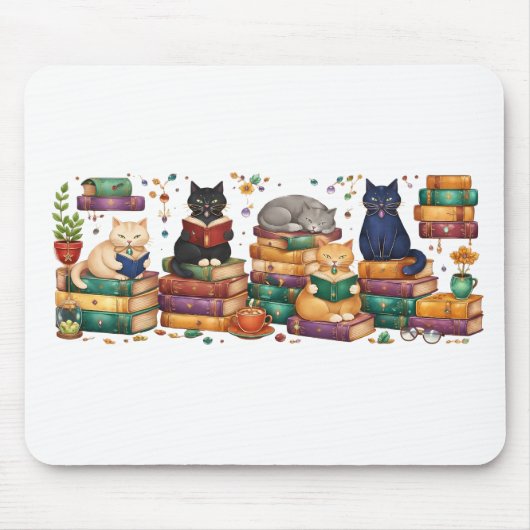 Katten die boeken lezen, gezellige bibliotheek scè muismat (Voorkant)