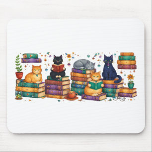 Katten die boeken lezen, gezellige bibliotheek scè muismat