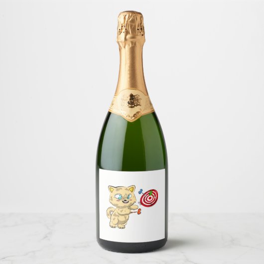 Katten die darts spelen sparkling wijnetiket (Voorkant)
