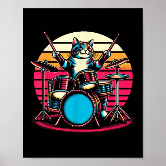 Katten die drums spelen drummer novelty muziek lie poster (Voorkant)