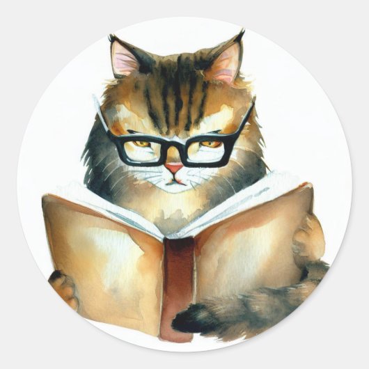 Katten die een boek lezen ronde stickers (Voorkant)