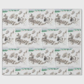  katten die een Yule Log en sledding naar huis bre Cadeaupapier (Vlak)