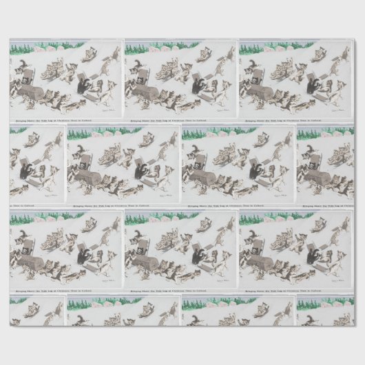  katten die een Yule Log en sledding naar huis bre Cadeaupapier (Vlak)