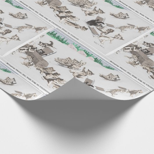  katten die een Yule Log en sledding naar huis bre Cadeaupapier (Hoek)