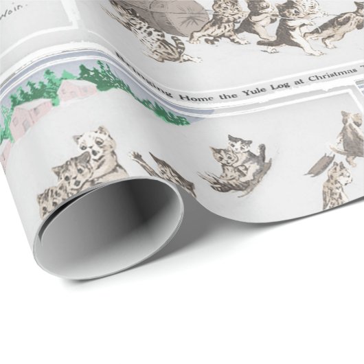  katten die een Yule Log en sledding naar huis bre Cadeaupapier (Rol Hoek)